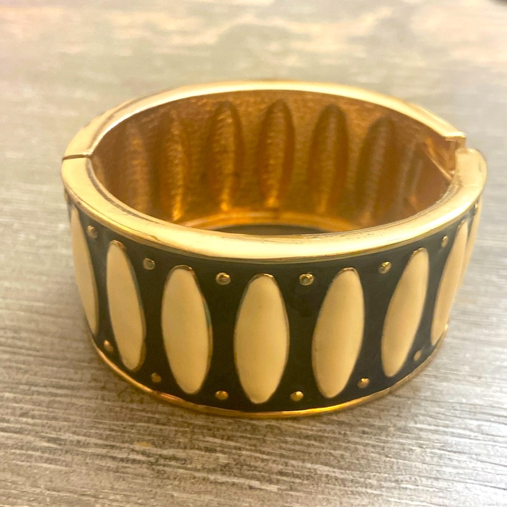 Vintage 90s Black & Enamel & Gold & Enamel Clamper Bracelet - Picture 3 of 6